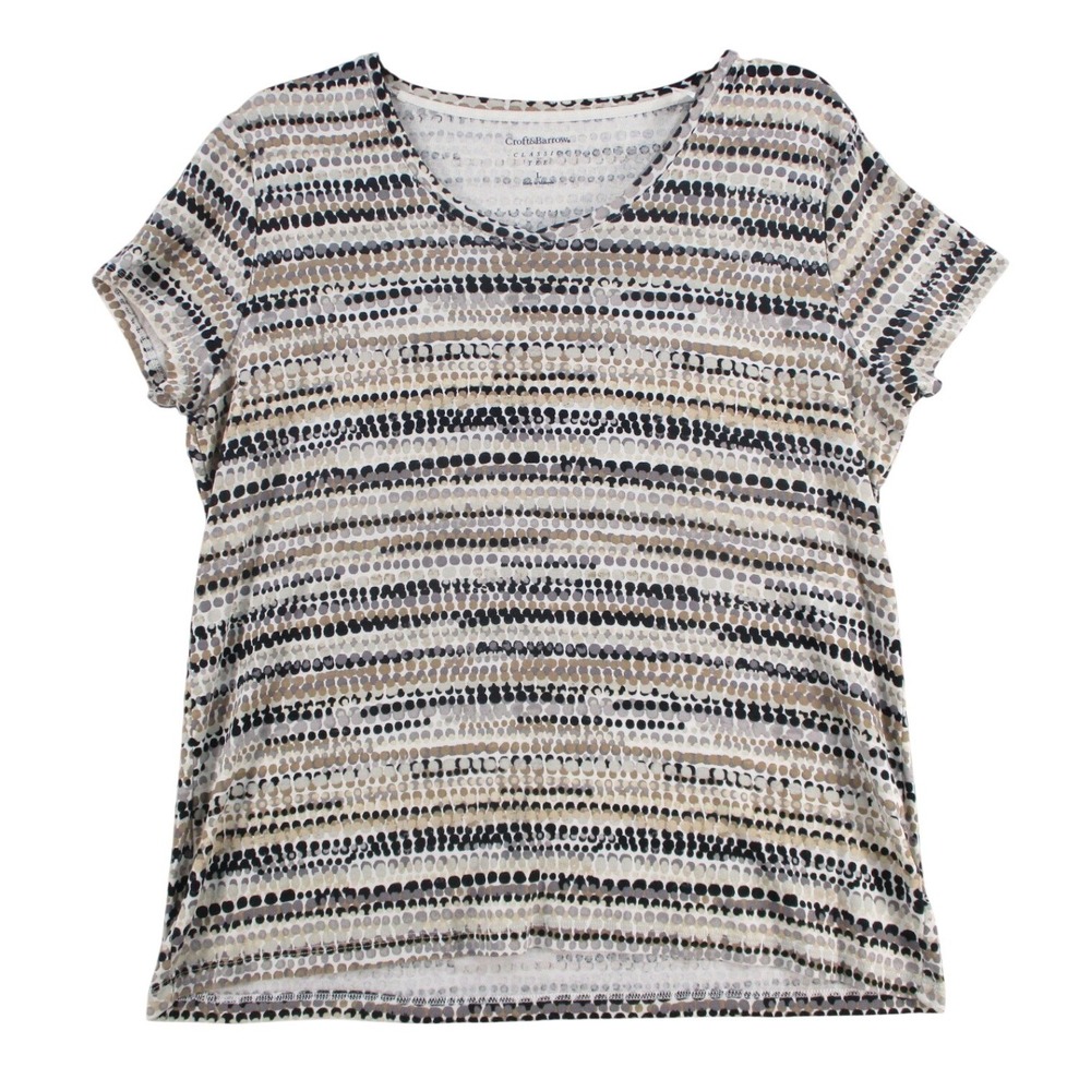 Croft & Barrow Classic Tee Womens L V-Neck Short Sleeve Dotted Stripe Top Multi